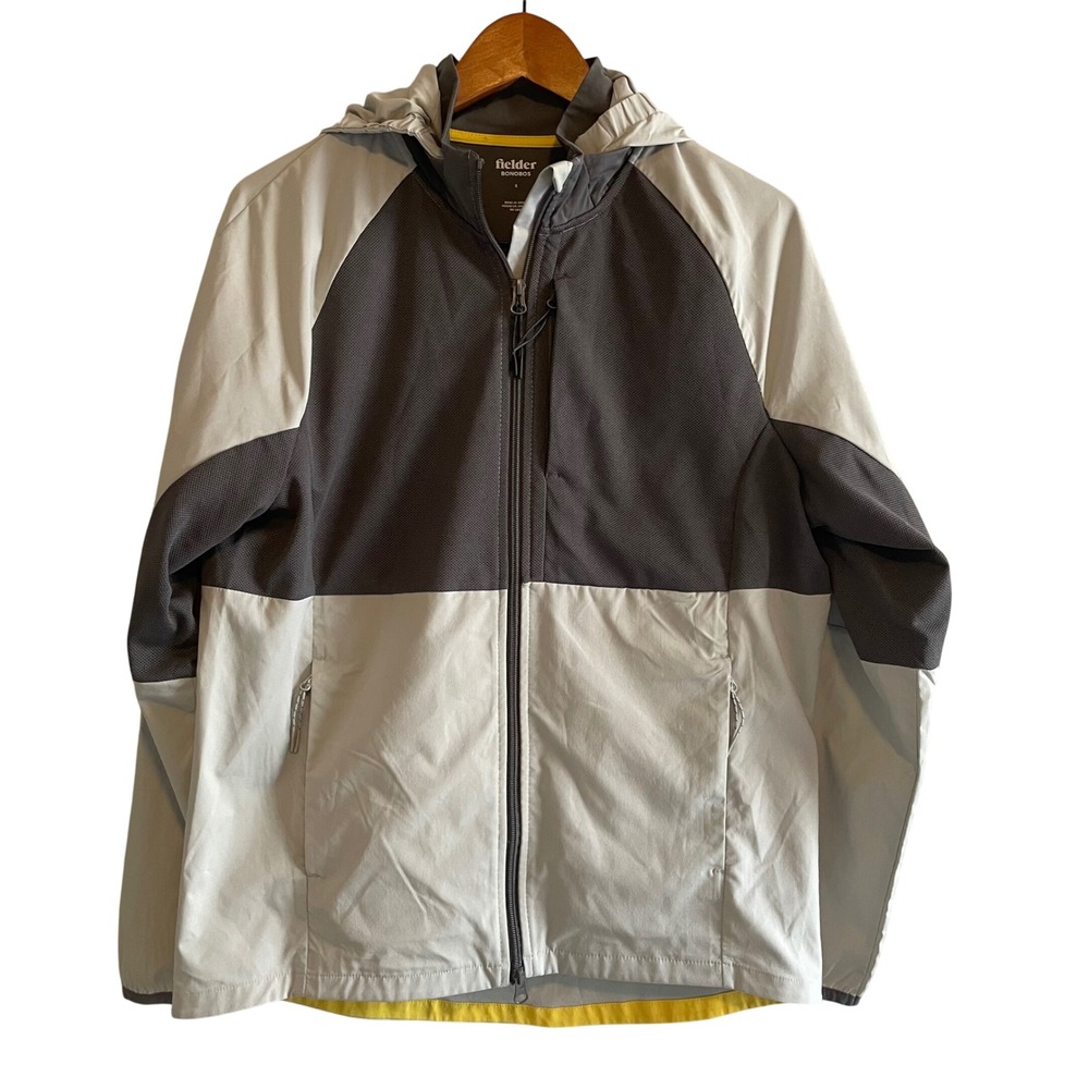 Bonobos Fielder Lightweight Hooded Full Zip Jacket Men's Size Small Gray‎ White